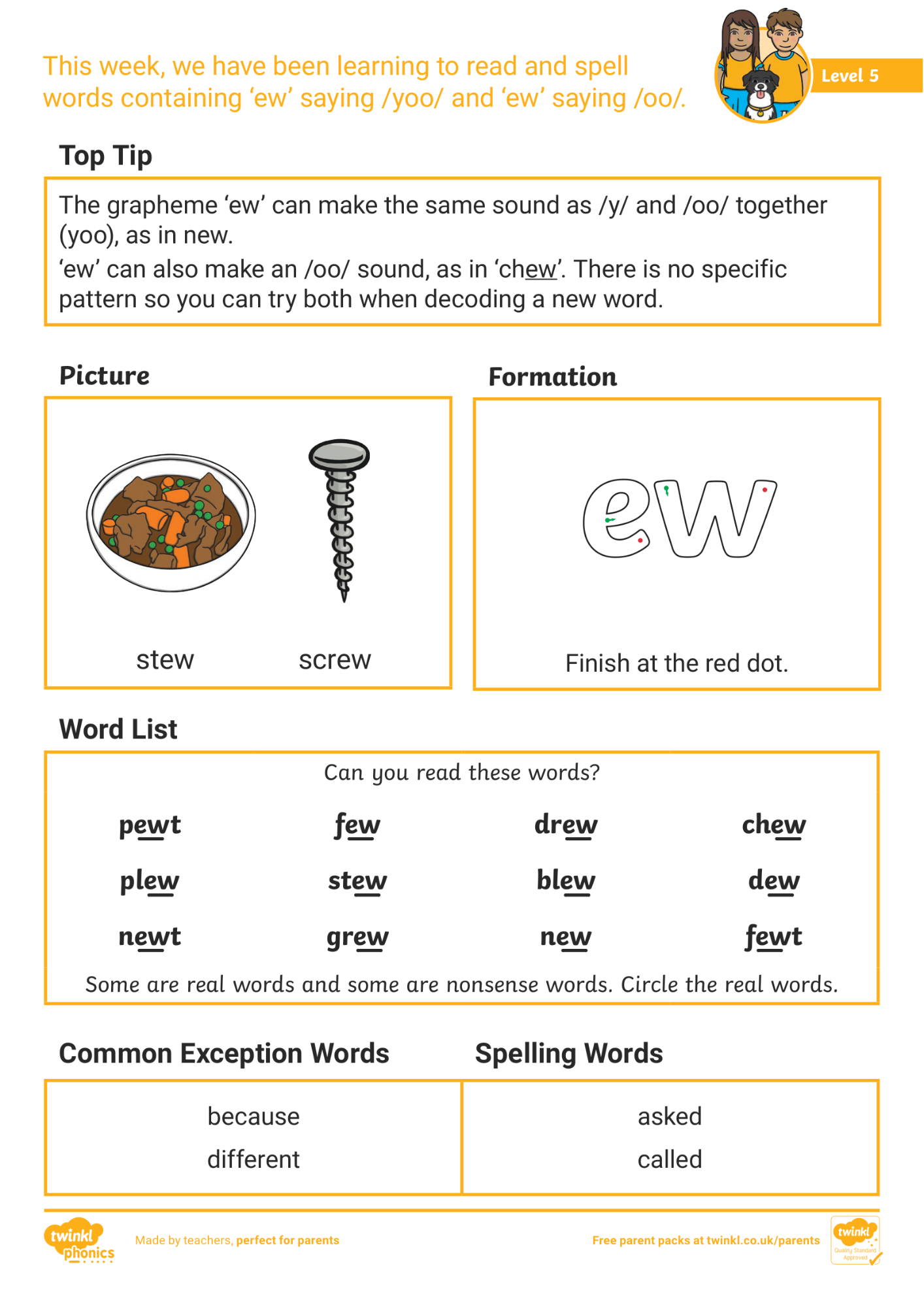 Image of Phonics Level 5 - Week 13: ‘ew’ saying /yoo/ and ‘ew’ saying /oo/