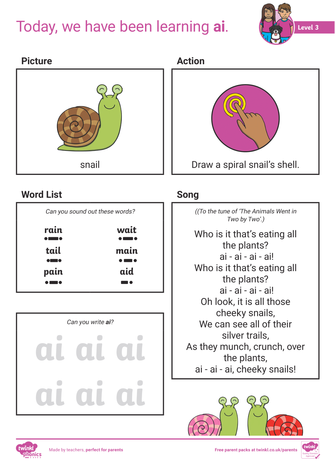 Image of Phonics Level 3 - Week 4 - 'ai'.