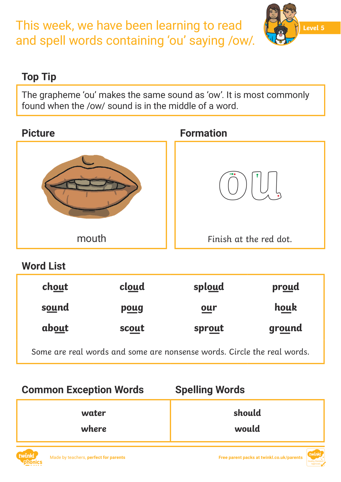 Image of Phonics Level 5 - Week 8: 'ou' saying /ow/