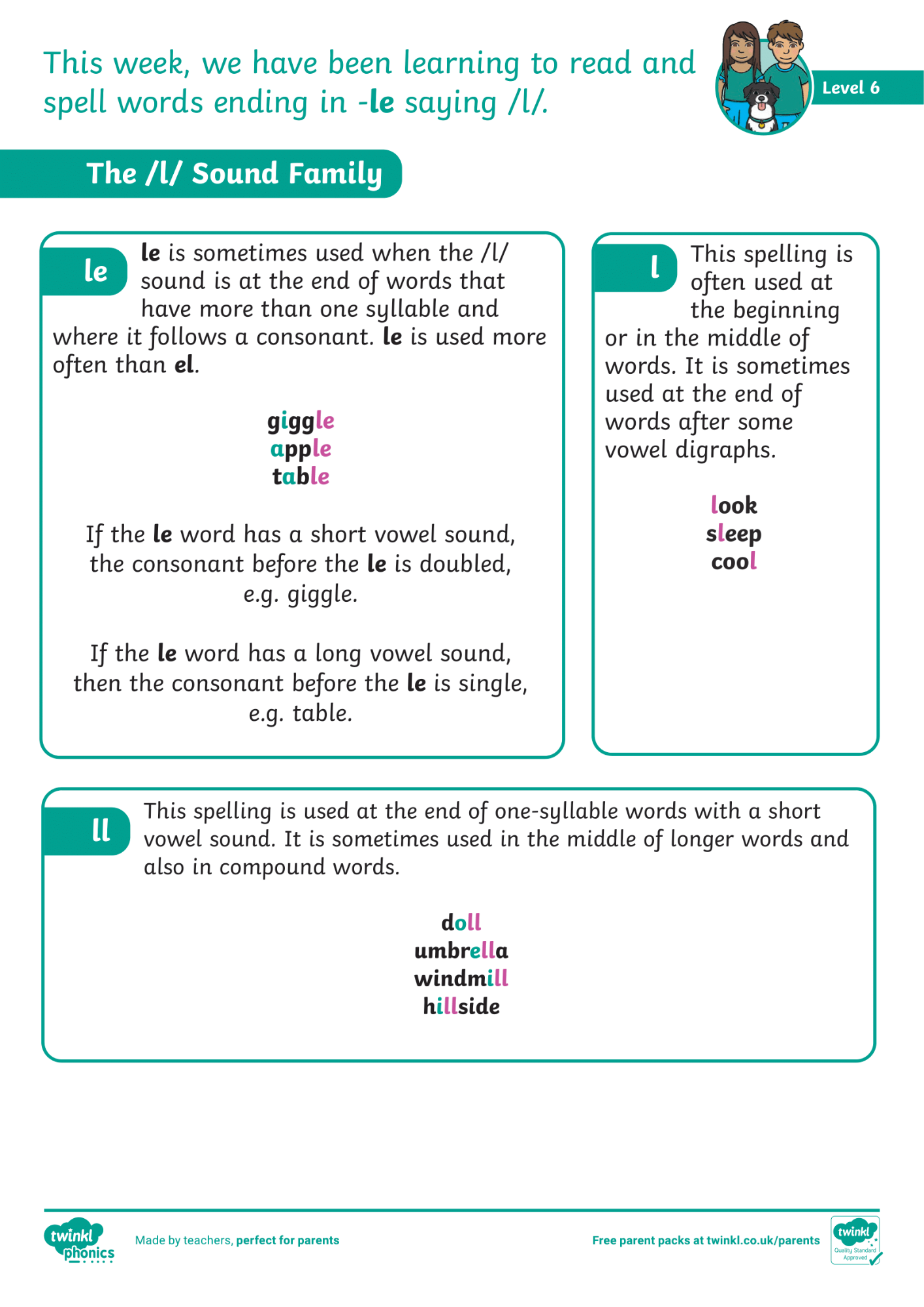 Image of Phonics Level 6 - Week 8 - '-le'.