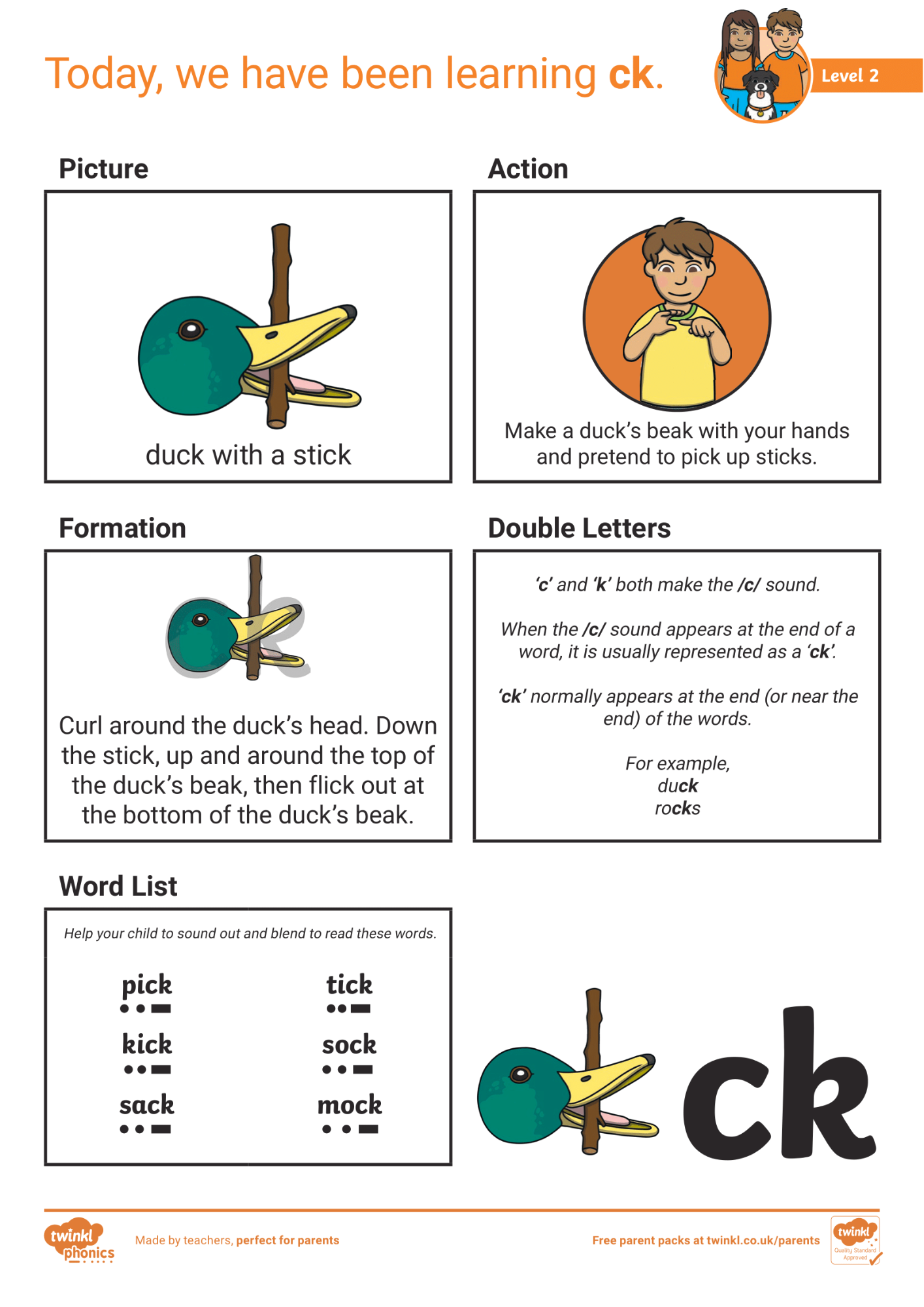 Image of Phonics Level 2 - Week 4 - 'ck'.