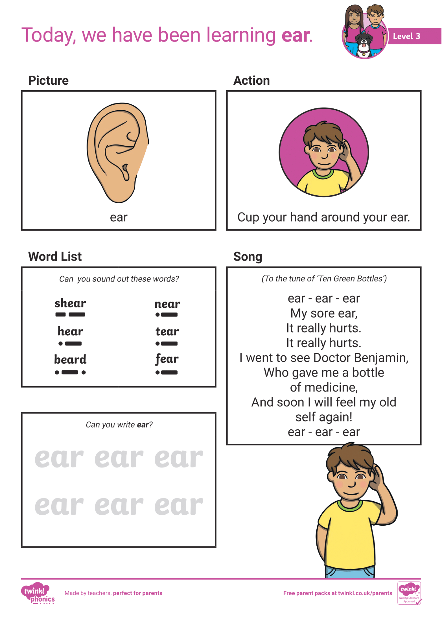 Image of Phonics Level 3 - Week 6 - 'ear'.