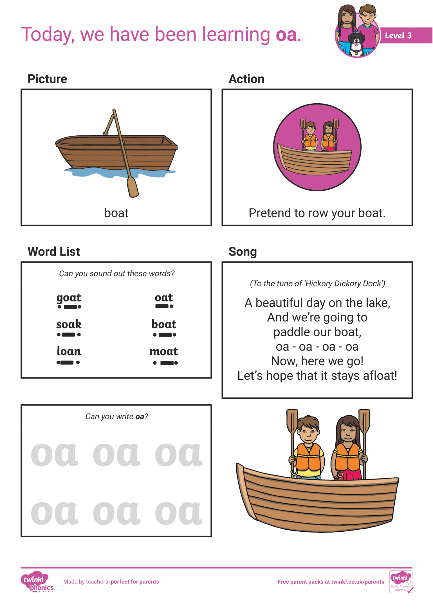 Image of Phonics Level 3 - Week 4 - 'oa'.