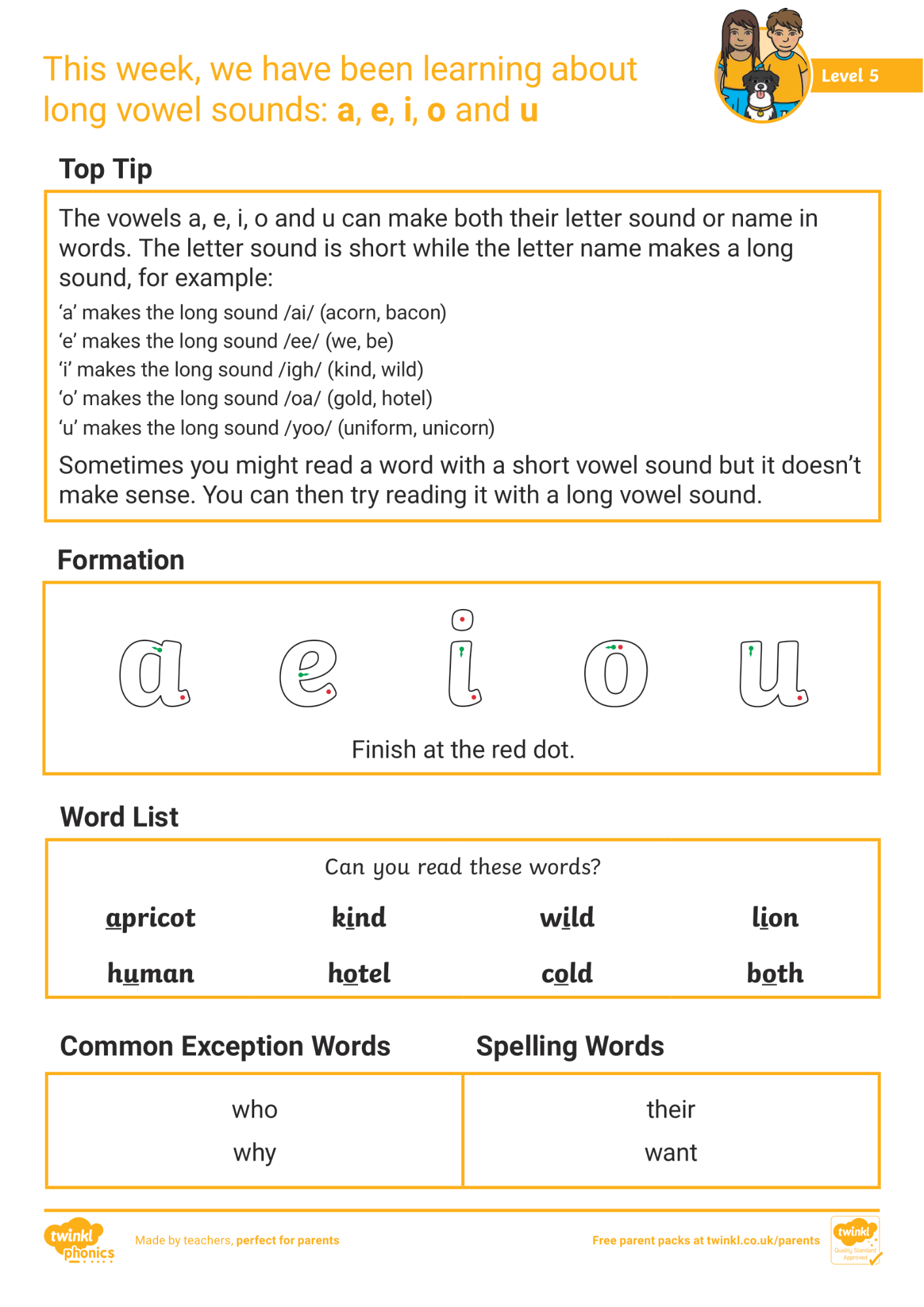 Image of Phonics Level 5 - Week 9: Long Vowel Sounds