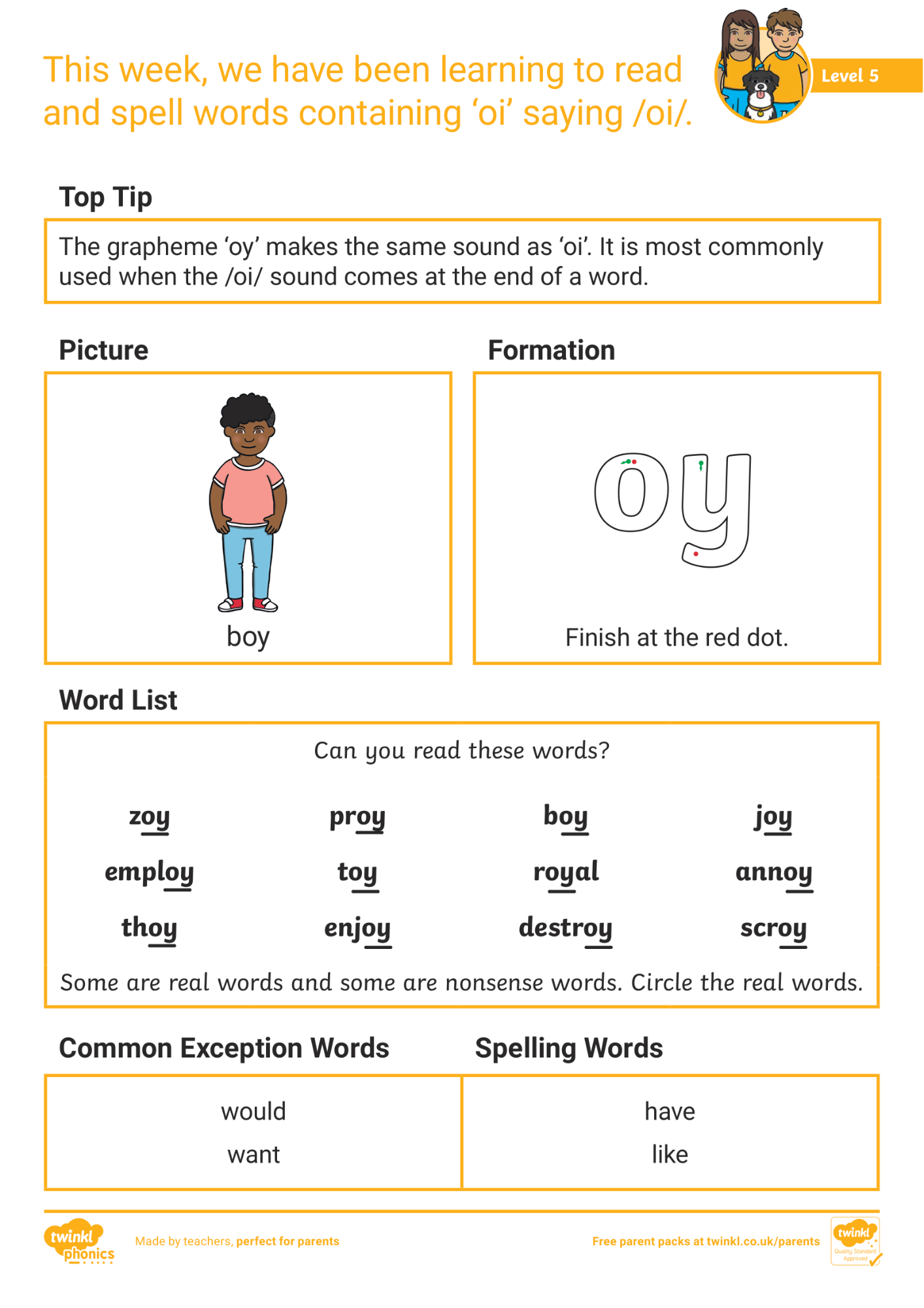 Image of Phonics Level 5 - Week 2: 'oy' saying /oi/