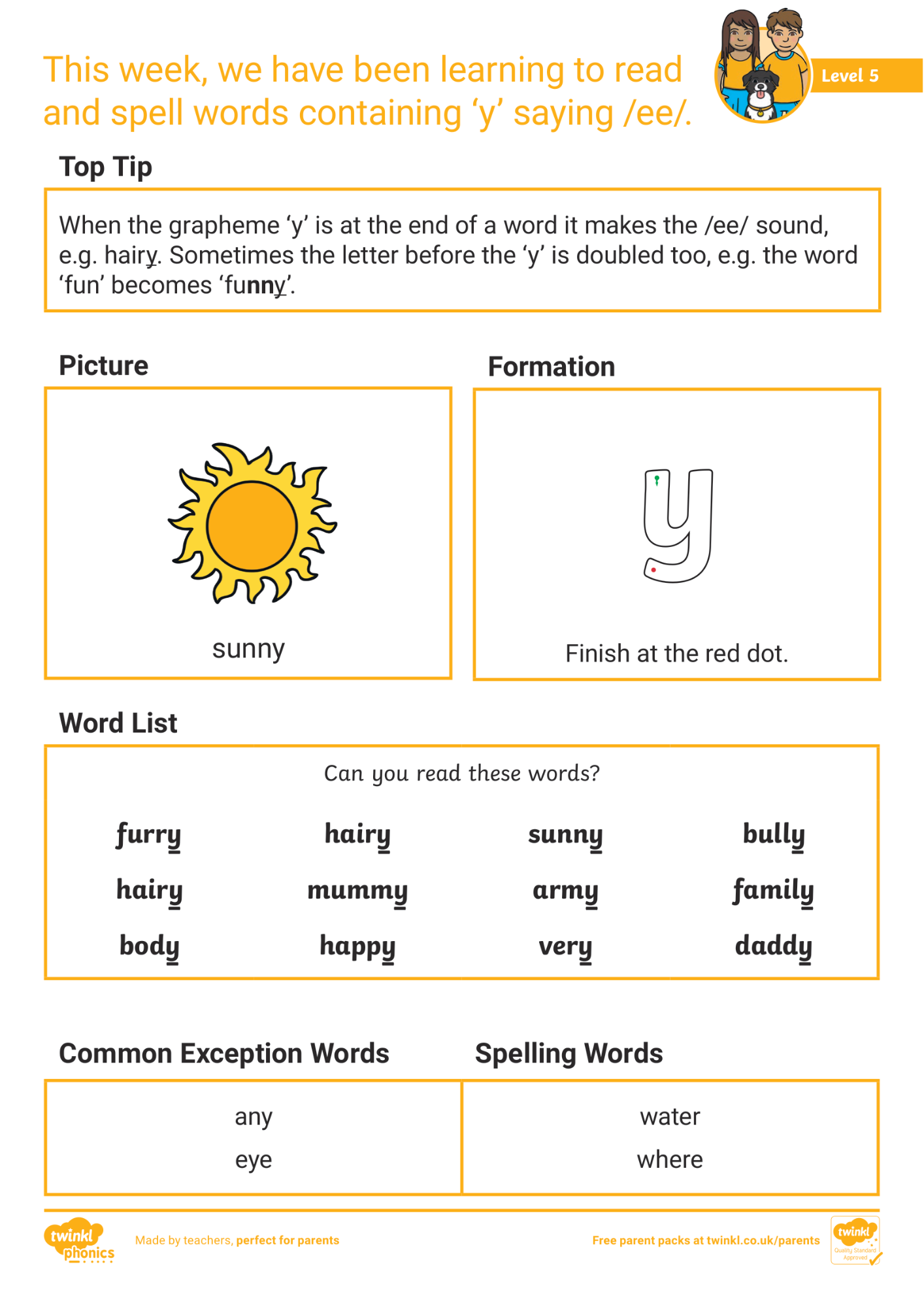 Image of Phonics Level 5 - Week 14: 'y' saying /ee/