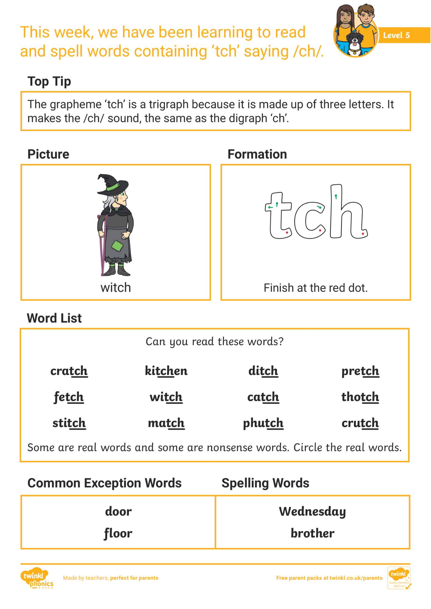 Image of Phonics Level 5 - Week 25: 'tch' saying /ch/