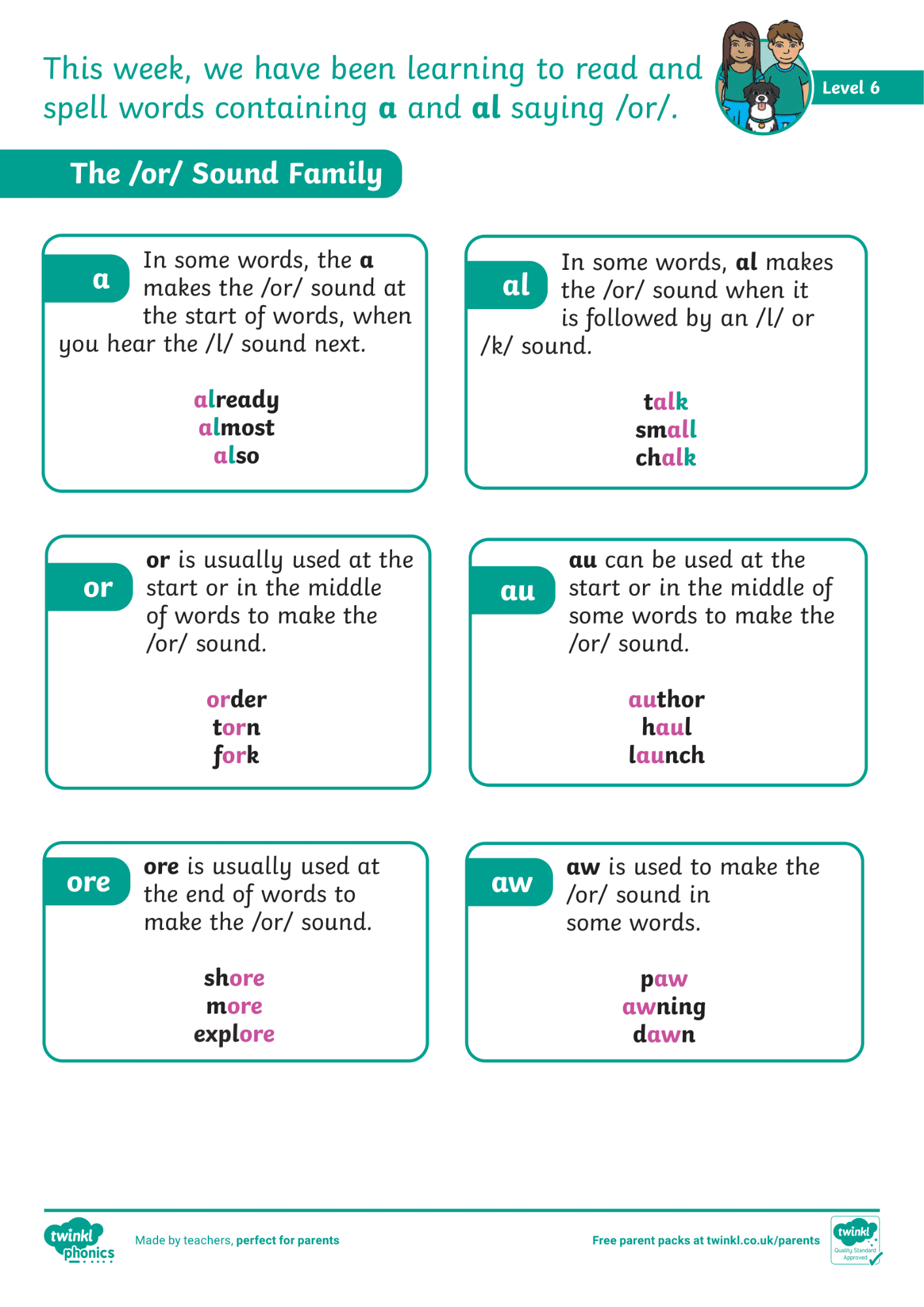 Image of Phonics Level 6 - Week 17 - 'al' saying '(or)'